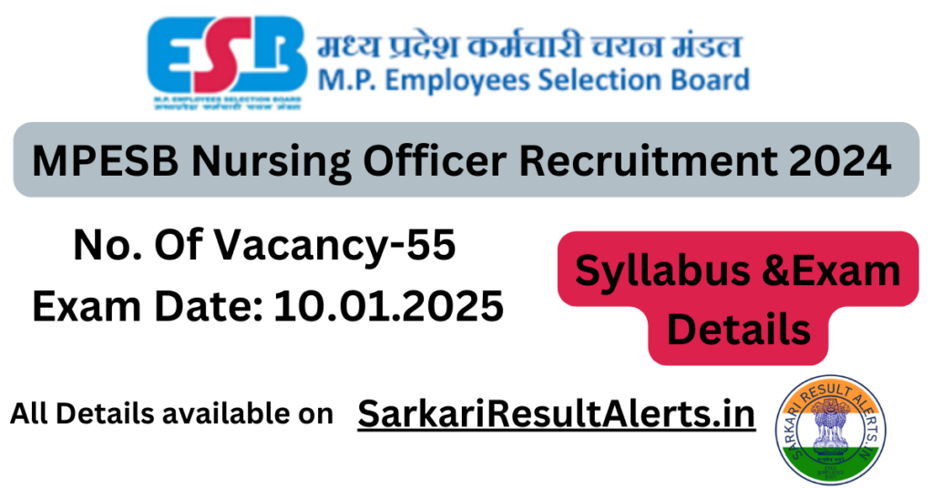 MPESB MPESB Nursing Officer Staff Nurse VACANCY Syllabus DETAILS for January 2025 exam