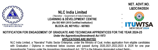 NLC INDIA APPRENTICE NOTIFICATION