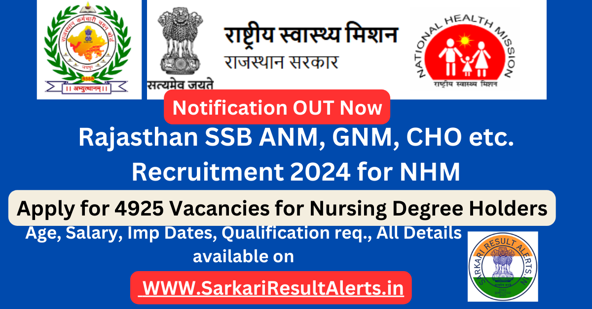 Rajasthan SSB ANM, GNM, CHO etc. Recruitment 2024 for NHM