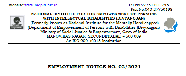 NIEPID Secunderabad Nursing Recruitment advertisement