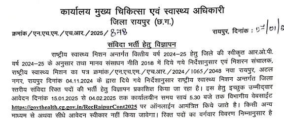 CMHO Raipur Nursing Officer Recruitment 2025 Official Notification