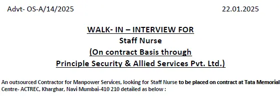 Staff Nurse Vacancy TMC Mumbai 2025