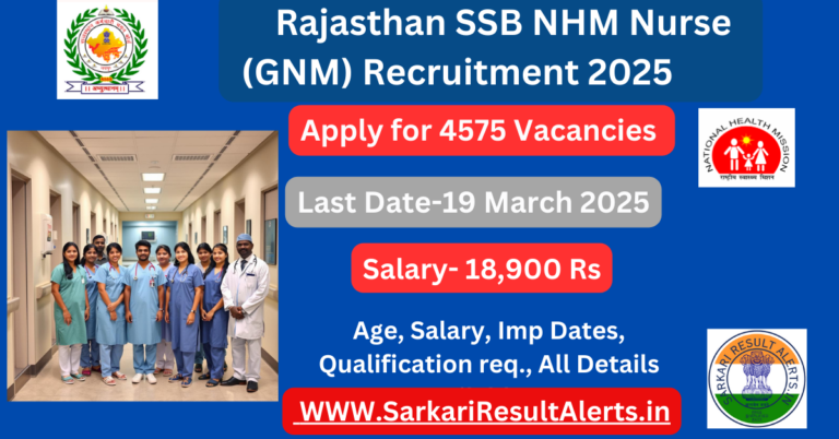 Rajasthan SSB NHM Nurse(GNM) Vacancy 2025